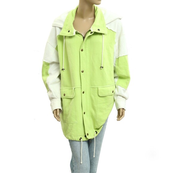 Free People Cardigan Radio Hoodie Top Jacket Zip-Up Oversized Green M NWD 283158 - Picture 3 of 7